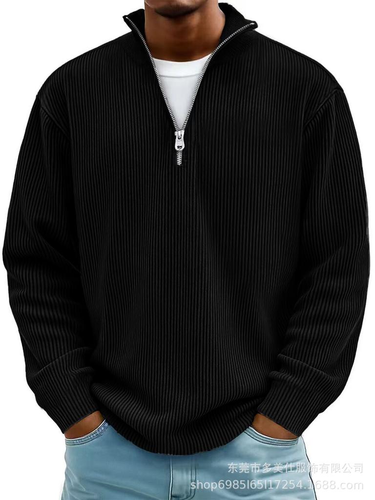 Men's Light Blue Half-Zip Knit Polo with Ribbed Texture