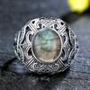 CopperRing for Women Oval Round Natural Labradorite Ring Gift Sun Shaped Retro Luxury Fine Jewelry