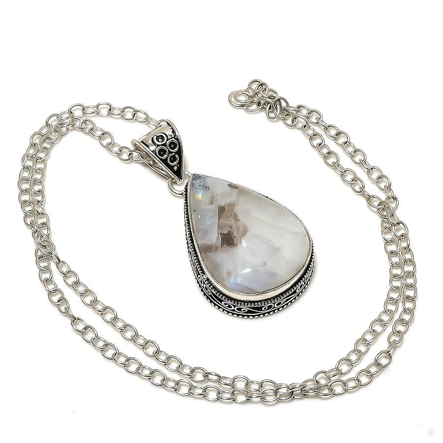 

Vintage Rainbow Moonstone Gemstone Handmade Ethnic Jewelry Pendant 2.05 VR-2406
