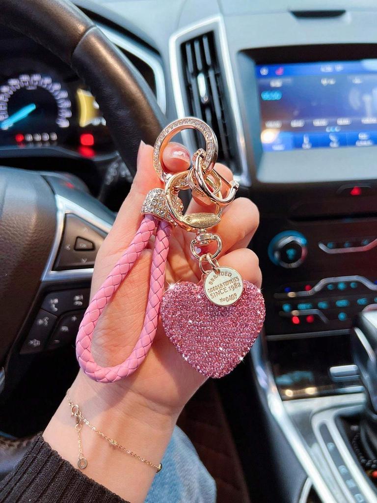 1pc Crystal Rope Clay Heart Car Keychain