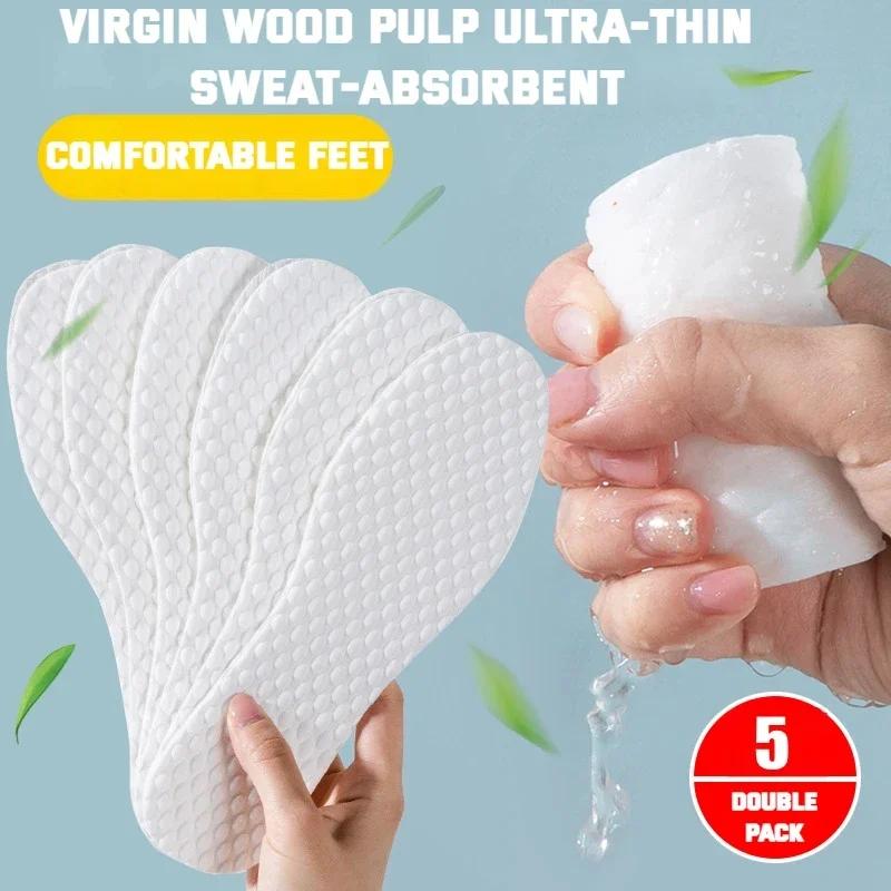 5Pair/Pack Nature Wood Pulp Insole Men Woman Thin Sports Shoes Sole Breathable Sweat Soft Comfort Shoe Pads Disposable Insoles