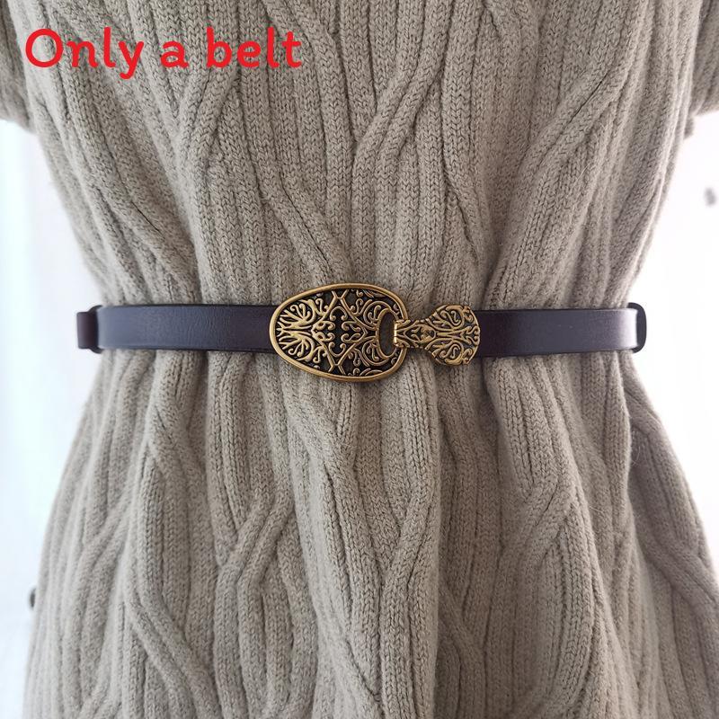 

Кожаный ремень на талию женский тонкий с металлической застежкой для модных повседневных нарядов кофейный