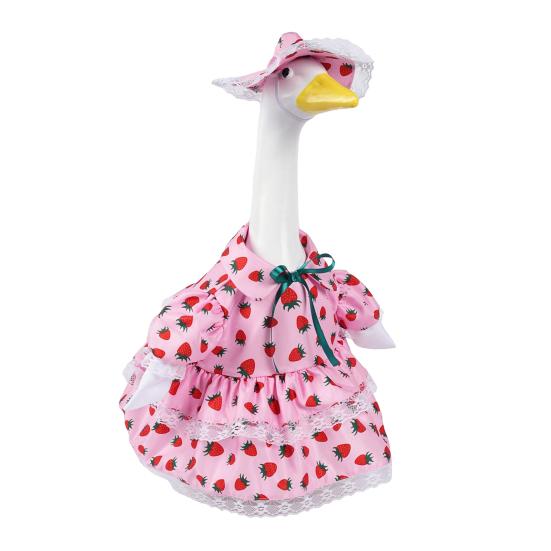 Yousheng Spring Flower Porch Goose Outfit for 23 Inch Goose Statue Wildflower/Strawberry Goose Clothes Dress And Hat Set for Outdoor Garden Yard Lawn