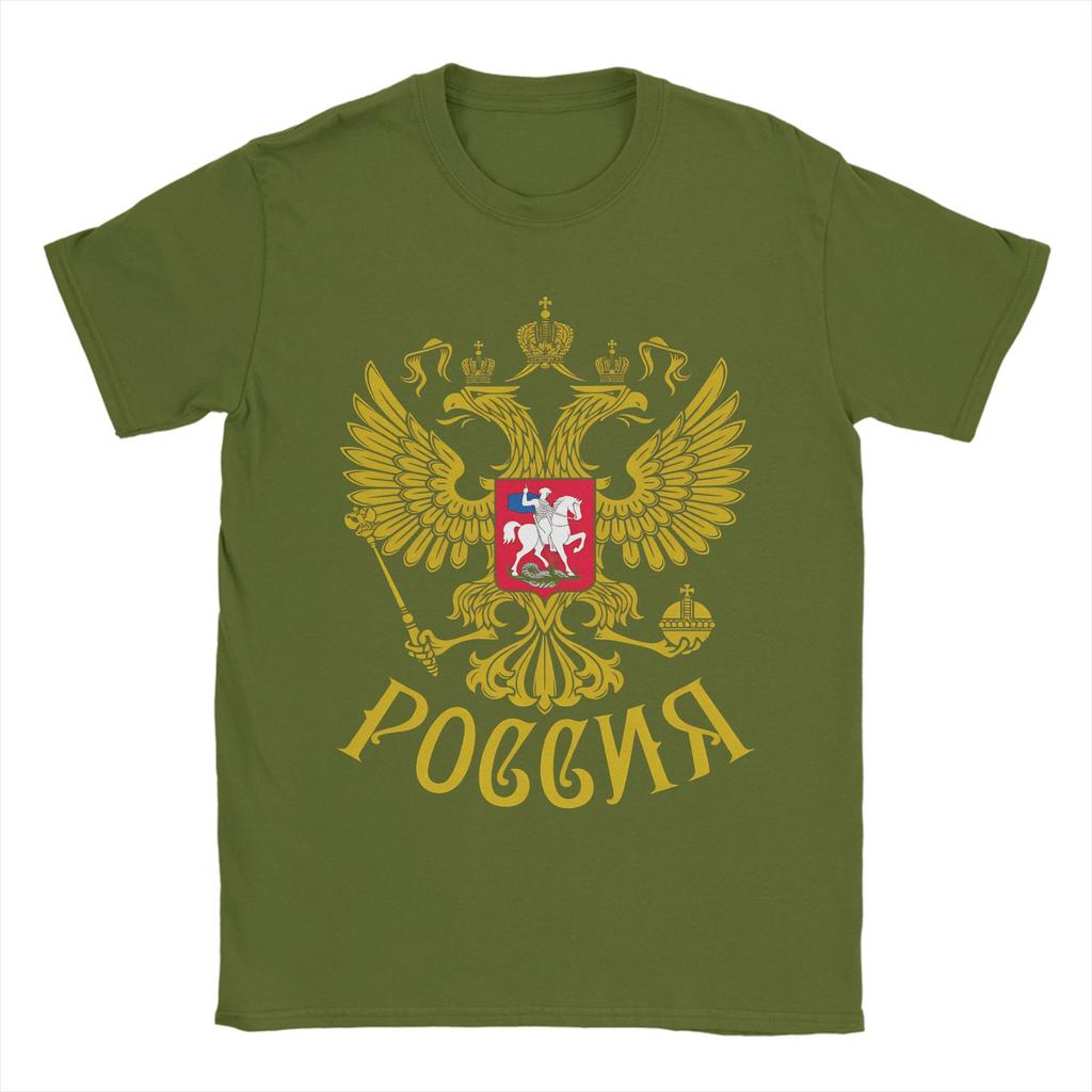 Russian Coat of Arms Pure Cotton TShirt For Men Summer Russia Emblem Streetwear T Shirts Round Neck Novelty Tees Plus Size Tops