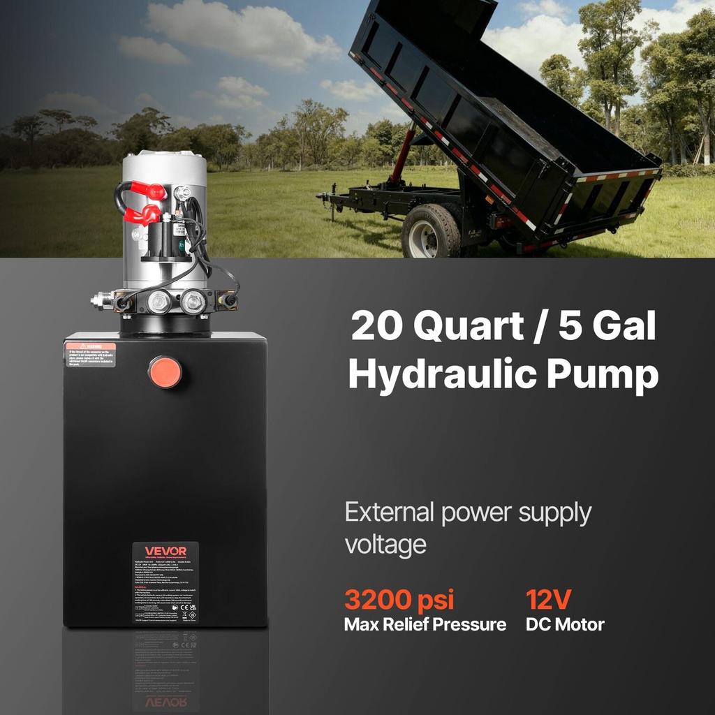 Unidad de Potencia Hidráulica de 20 L, Bomba de Remolque Basculante de Doble Efecto, Presión Máxima de Alivio de 22 MPa y Caudal de 3,4 L/min, Bomba Hidráulica CC de 12 V con Metal