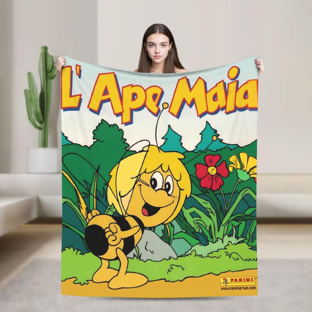 Maya The Bee With Flowers Cartoon Throw Blanket for Couch  Fuzzy Soft Plush Blanket 50x60 Inches Multiple Sizes Bedspreads