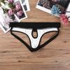 Men's Shiny Faux Leather Open Back Hollow Out Jockstrap Bikini Briefs with Metal O-Rings