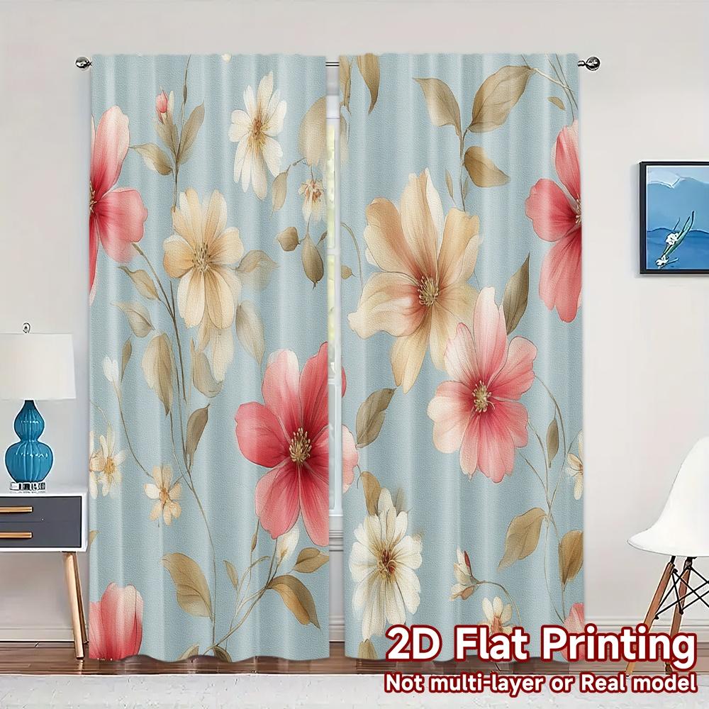 

2D FLAT PRINTING 2pcs Curtains (Without Rod) Floral Spring Blossom Design(1) Women is Day Festival Fashion Curtains Versatile 100*130 Rod Pocket 1pcs