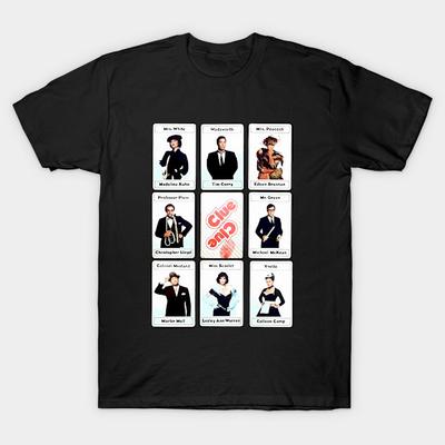 Men Black Print T-shirt Retro Clue Movie No-Cut Transfer Paper Print Cotton Tshirt