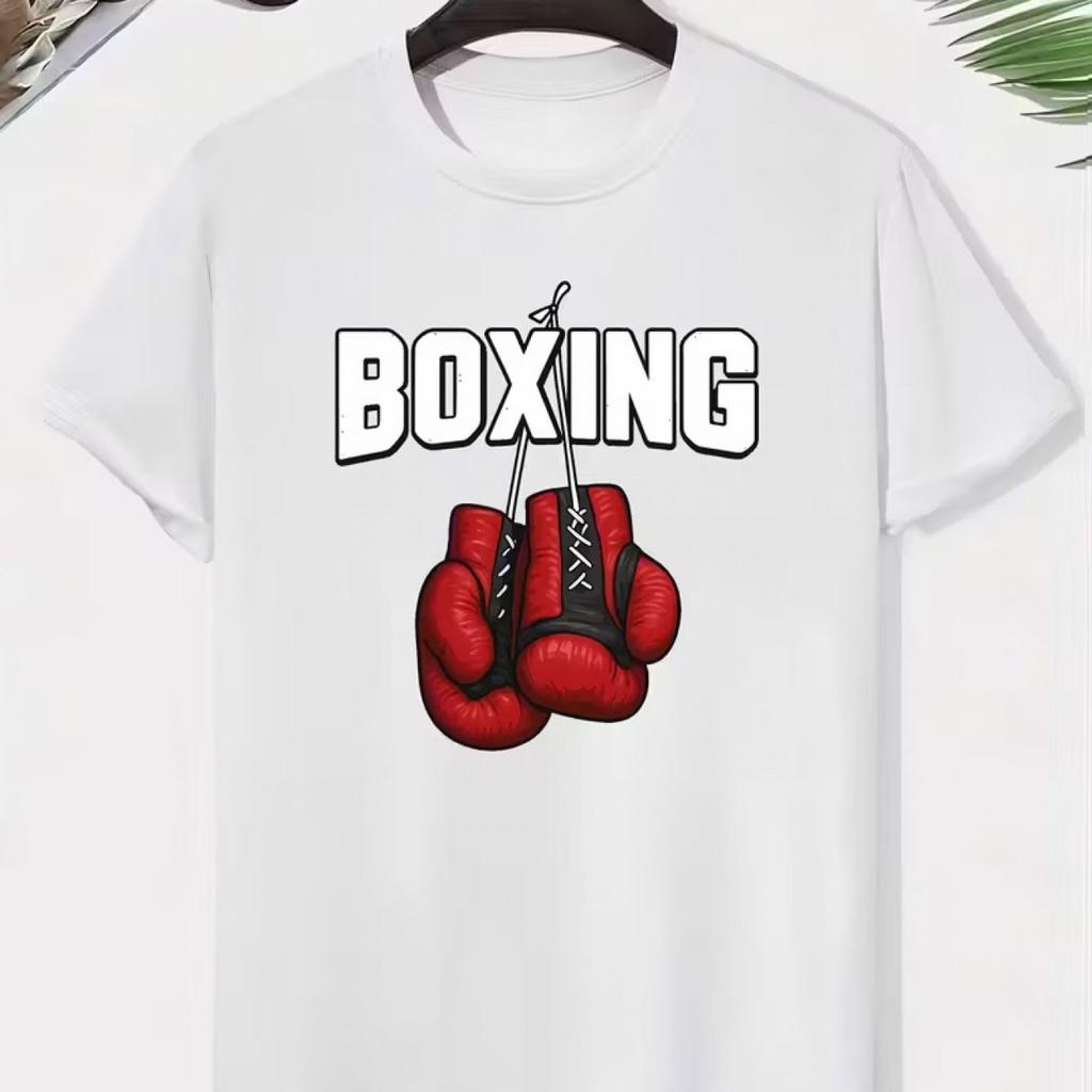 Boxing Gloves Graphic Tee Mens Breathable Cotton Short Sleeve Round Neck Casual TShirt