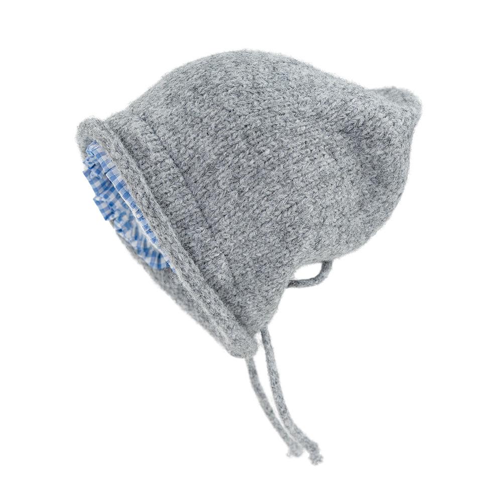 Japanese retro plaid lace knitted hat autumn and winter warm versatile small wool hat new knitted stacking hat One size fits all