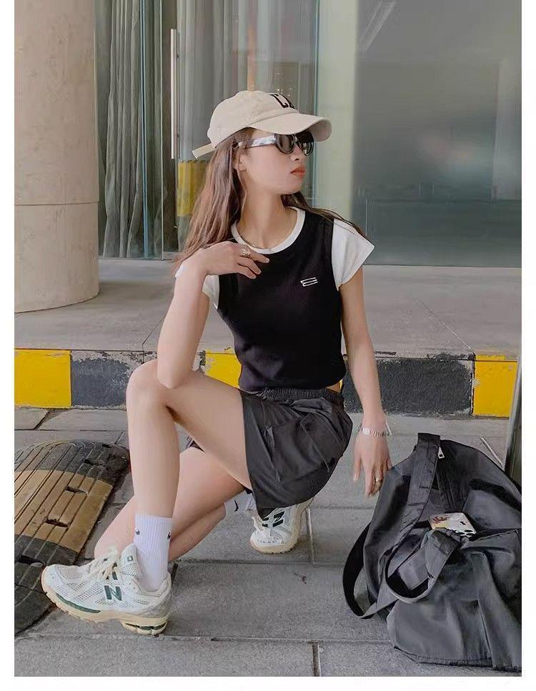 Gray High-Waisted A-Line Wide-Leg Summer Skirt for Women - Petite, Slimming, and Quick-Drying