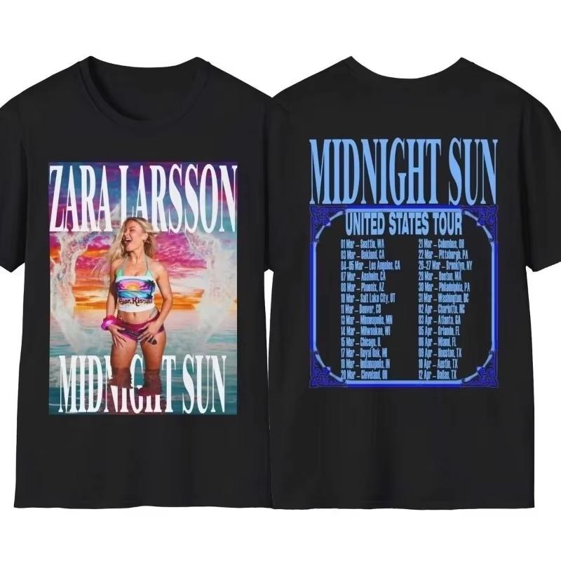 Унисекс футболка Zara Larsson 2026 Midnight Sun World Tour с принтом гибискуса, оверсайз хлопковая уличная футболка, мерч для поп-концерта 4XL