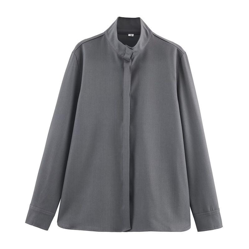 

Za New Fall Women s Clothing 2025 Fashion Wind Fashion Casual Easiest for Match Vertical Collar Shirt 8901532 Gray L