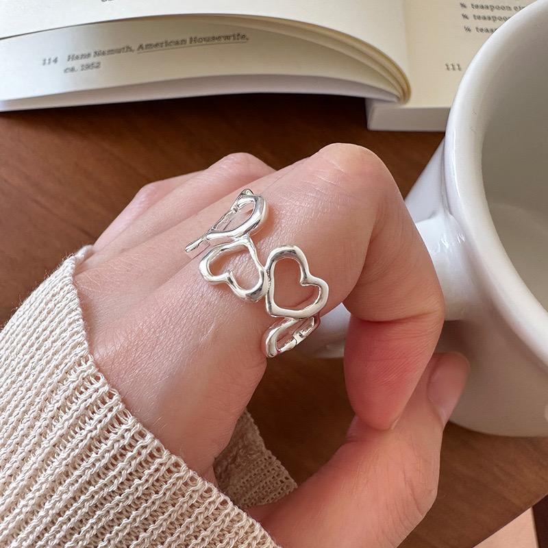 925 Sterling Silver Rings for Women Couple Minimalist Handmade Simple Hollow Heart Ring Party Jewelry Gift Prevent Allergy