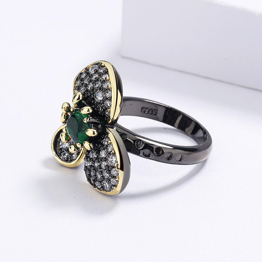 French Light Luxury Elegant Retro Style Micro Set Zircon Butterfly Ring Three Dimensional High Quality Texture Ring