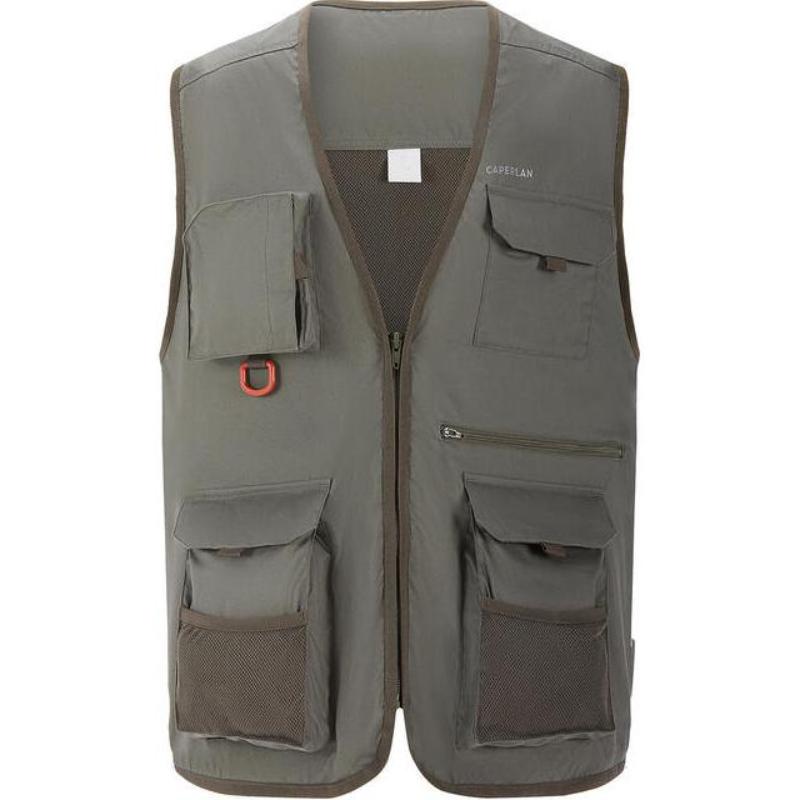 

DECATHLON FV 100 Lightweight Loose Collarless Multi-Pocket Fishing Mesh Vest Men s Khaki Grey L