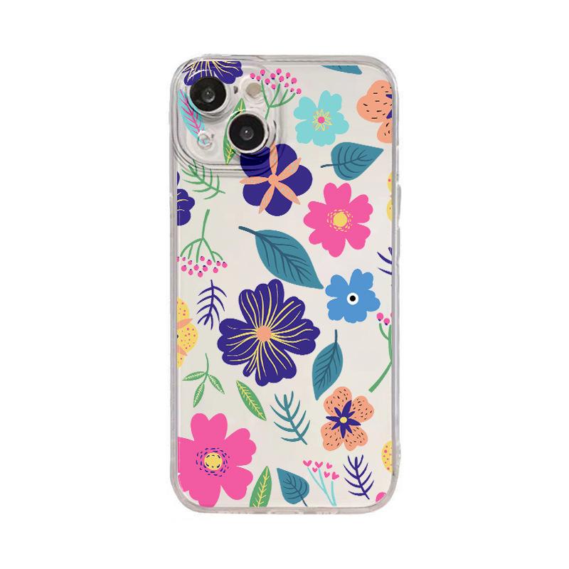 Painted leaf flower apple 17 pro mobile phone case iphone14 hot-selling 15pm protective case 13 anti-drop