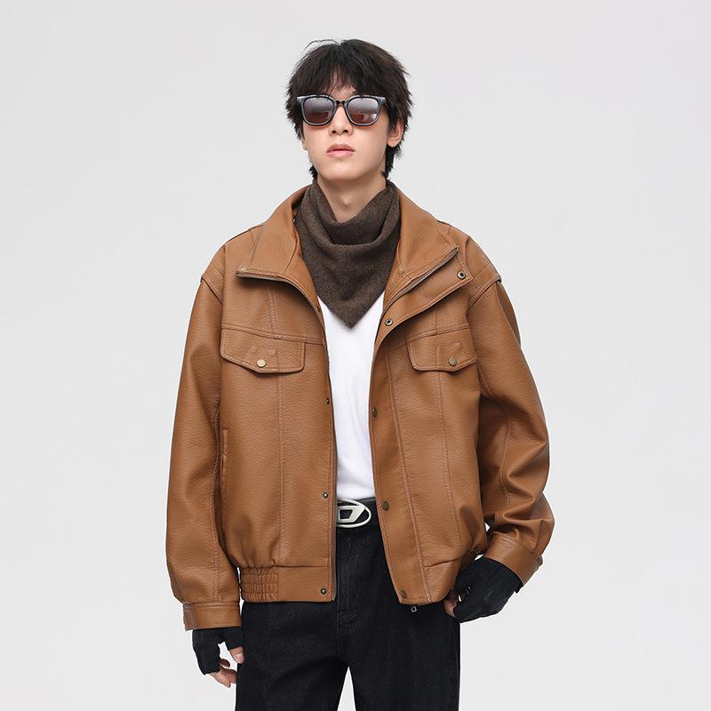 Wiosenna i jesienna kurtka retro ze skóry PU dla mężczyzn, przystojny kombinezon motocyklowy, kurtka skórzana dla chłopców