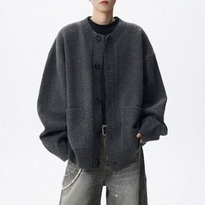 Autumn Winter New Vintage Sweaters American Solid Men's Casual Round Neck Loose Single-breasted Knitted Cardigan