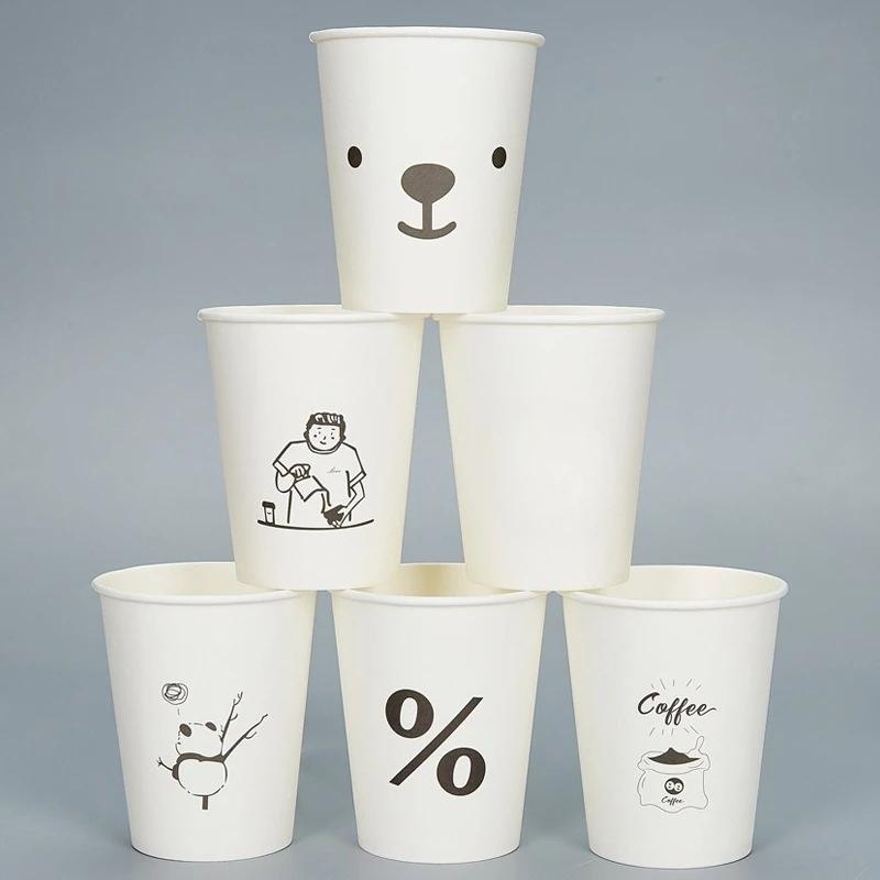 2025 New 50pcs Disposable Cartoon Cute Cups White Thicken Durable Cups for Hot and Cold Drinks Household Party Office Coffee Cup