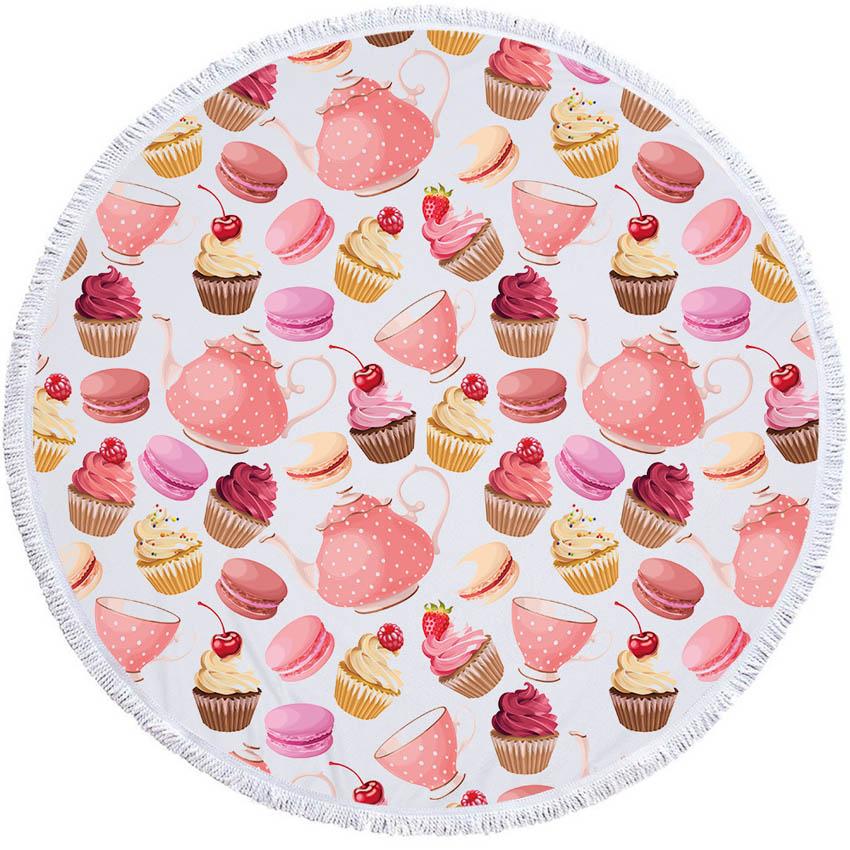 Macaron Donuts Cake Round Beach Towel Thick Shower Bath Towels Microfiber Summer Swim Circle Yoga Mat Blanket 150cm With Tassels