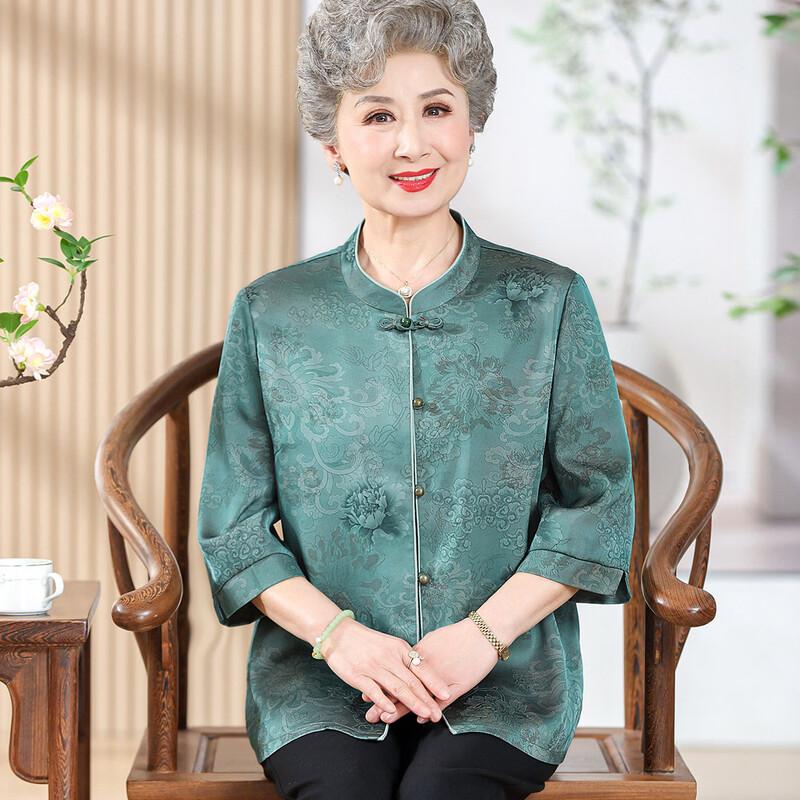 

YUZHAOLIN Women s Mid-Sleeve Stand Collar Shirt for Elderly 3XL