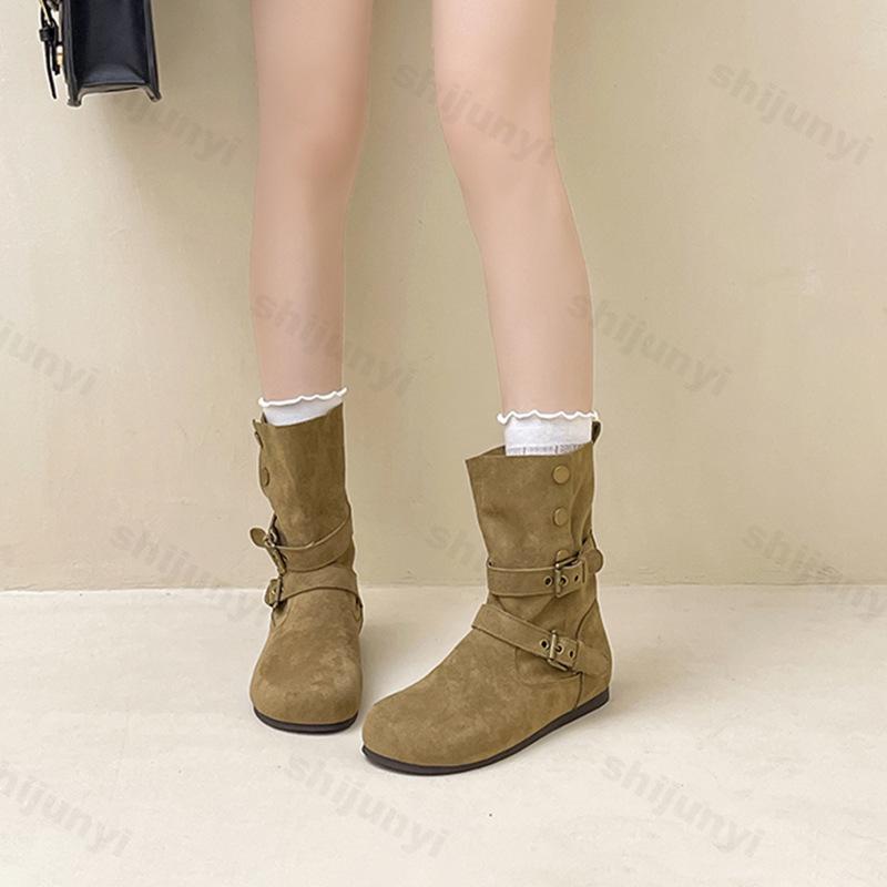 Women Ankle Boots 2026 Autumn New Fashion Flats Causal Shoes Suede Chelsea Short Boots Anti Slip Retro Cowboy Boots Botas Mujer