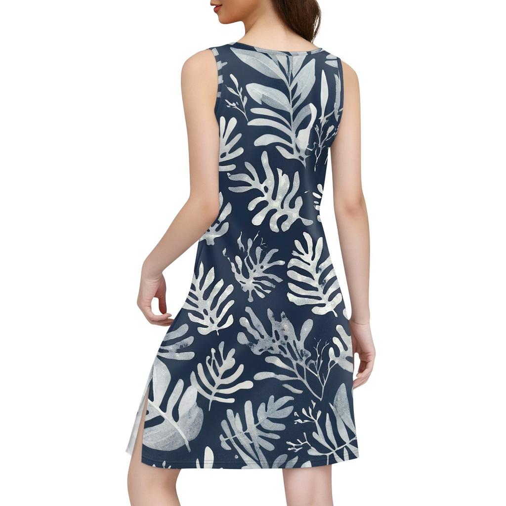 Women's Bohemian Leisure Temperament Seaside V-Neck Slit Print Dress