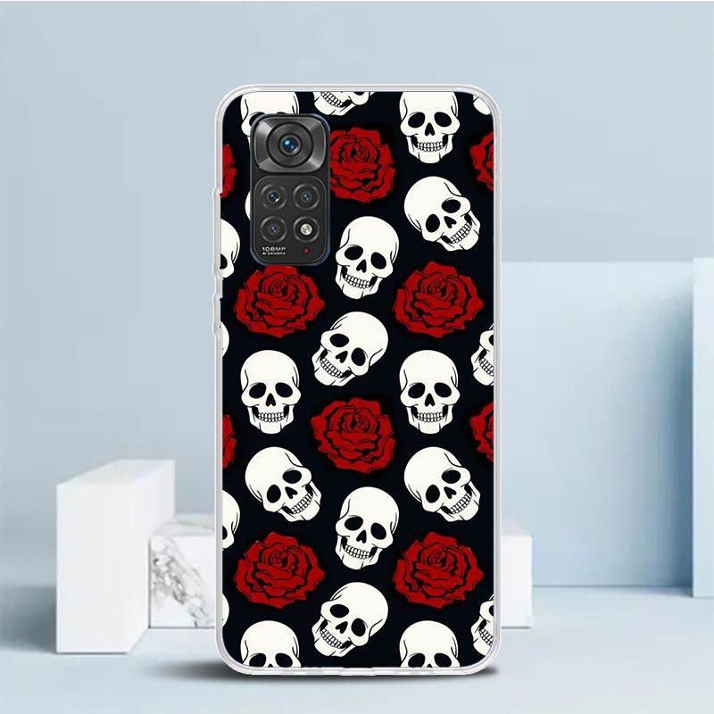 Human Skeleton Red Rose Phone Case For Xiaomi Redmi Note 15 14 14S 13 12S 12 Pro Plus 11S 11 11T 11E 10S 10 + Soft TPU Back Cove