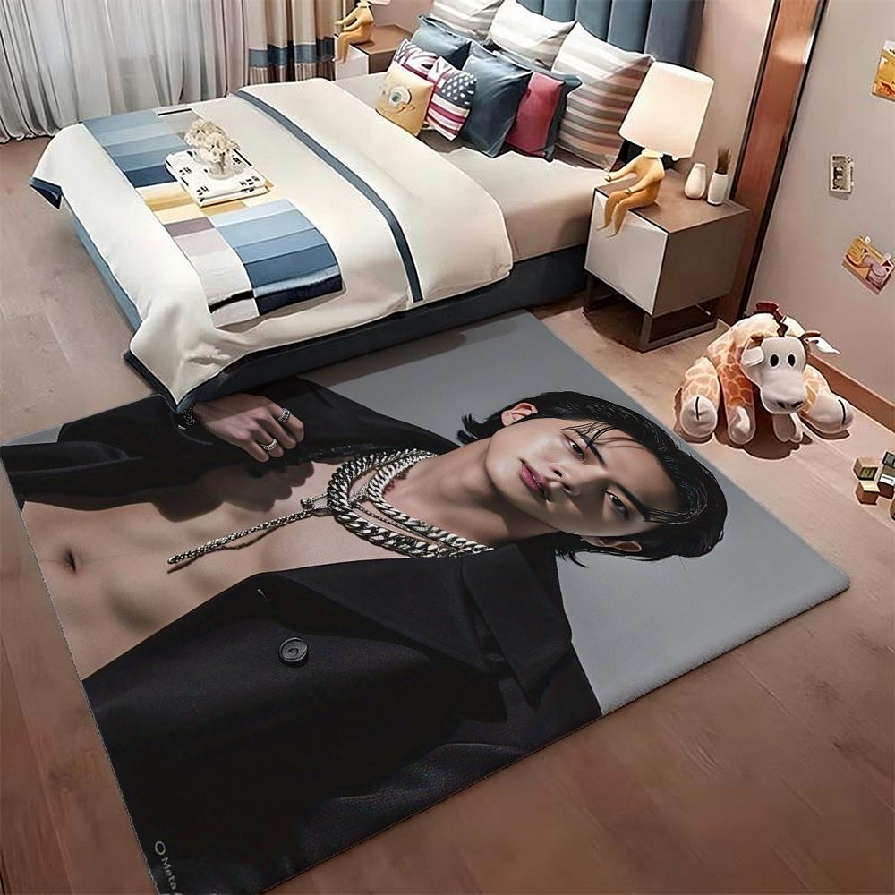 Idol Jin Stylish Black Fashion Indoor Rug Soft Texture Nonslip Carpet For Bathroom Kitchen Home Party Decor Valentine'S Day Gift