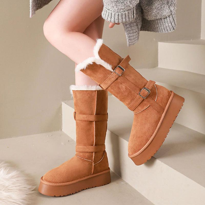 Tall tube gray snow boots women's winter new thick-soled piled thickened medium and long tube snow cotton boots cotton shoes