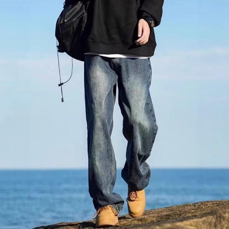 Весна и осень Мужские новые американские джинсы High Street Loose Casual Straight M синий