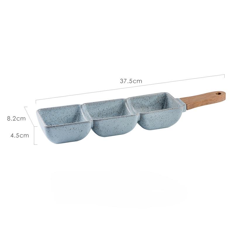Nordic Creative Hotel Bowls and Chopsticks Commercial Stoneware Dried Fruit Plate Household Bamboo Handle Separate Snack Plate
