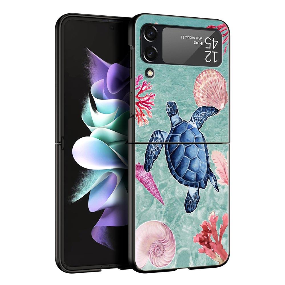 Phone Case for Samsung Galaxy Z Flip 3 4 5 6 7 Folding Black Shell For Samsung Z Flip4 Flip5 PC Hard Cover Ocean Life Theme
