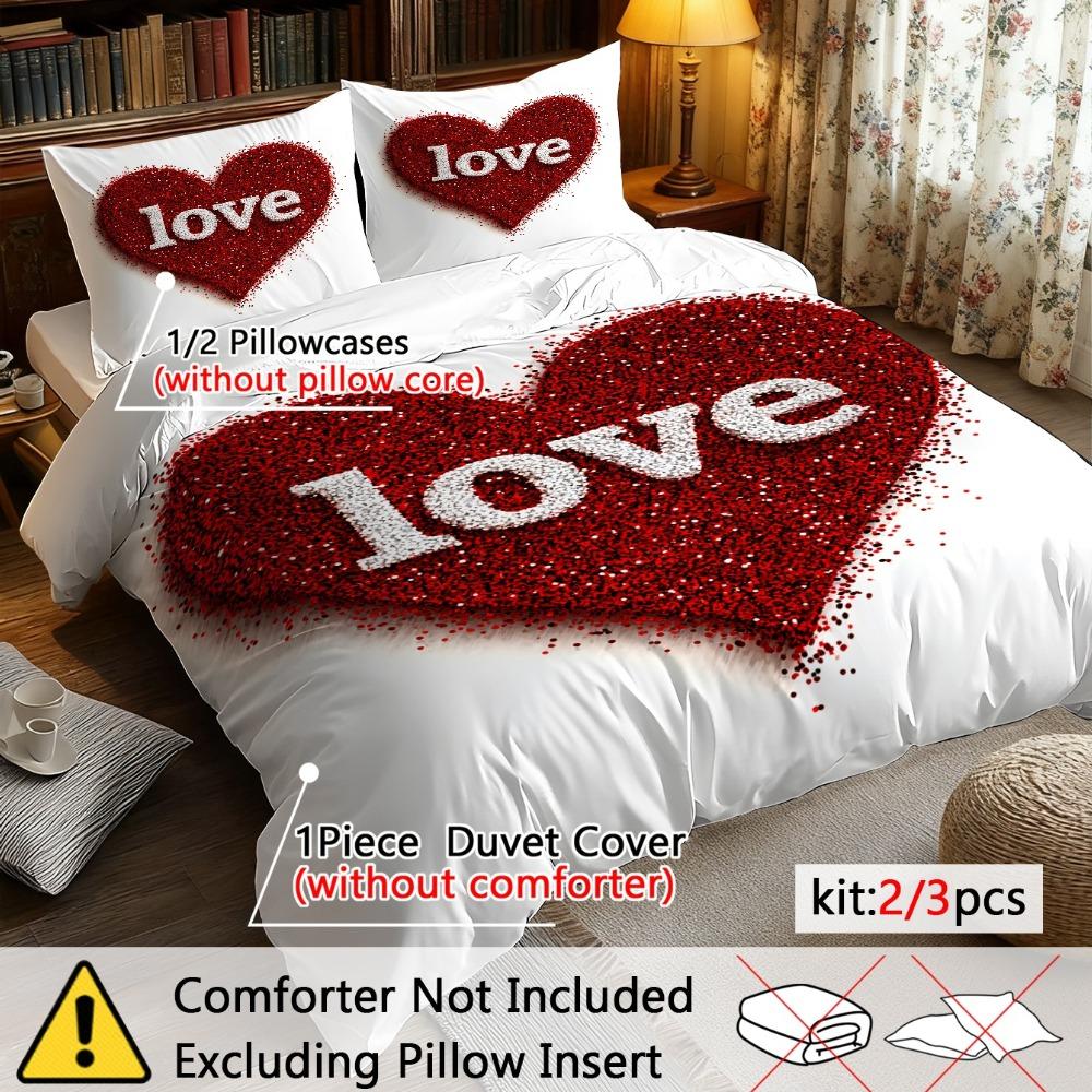 Love Printed Comfortable Bedroom Duvet Cover And 1/2 Pillowcases Set Digital Print Machine Washable Bedding Collection