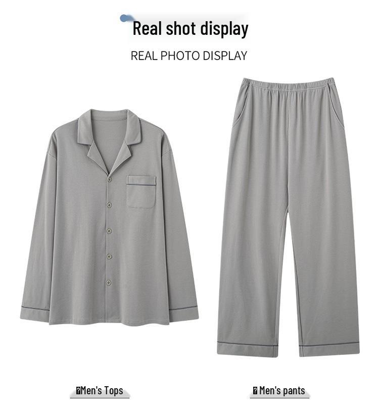 Herren Übergröße Baumwoll-Pyjama-Set - Schlichtes Langarm-Oberteil & Lange Hose für Frühling und Herbst