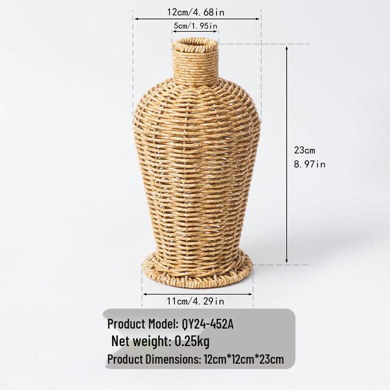 High-Grade Imitation Rattan Woven Vase for Dried Flowers - Elegant Living Room and Desktop Ornament
