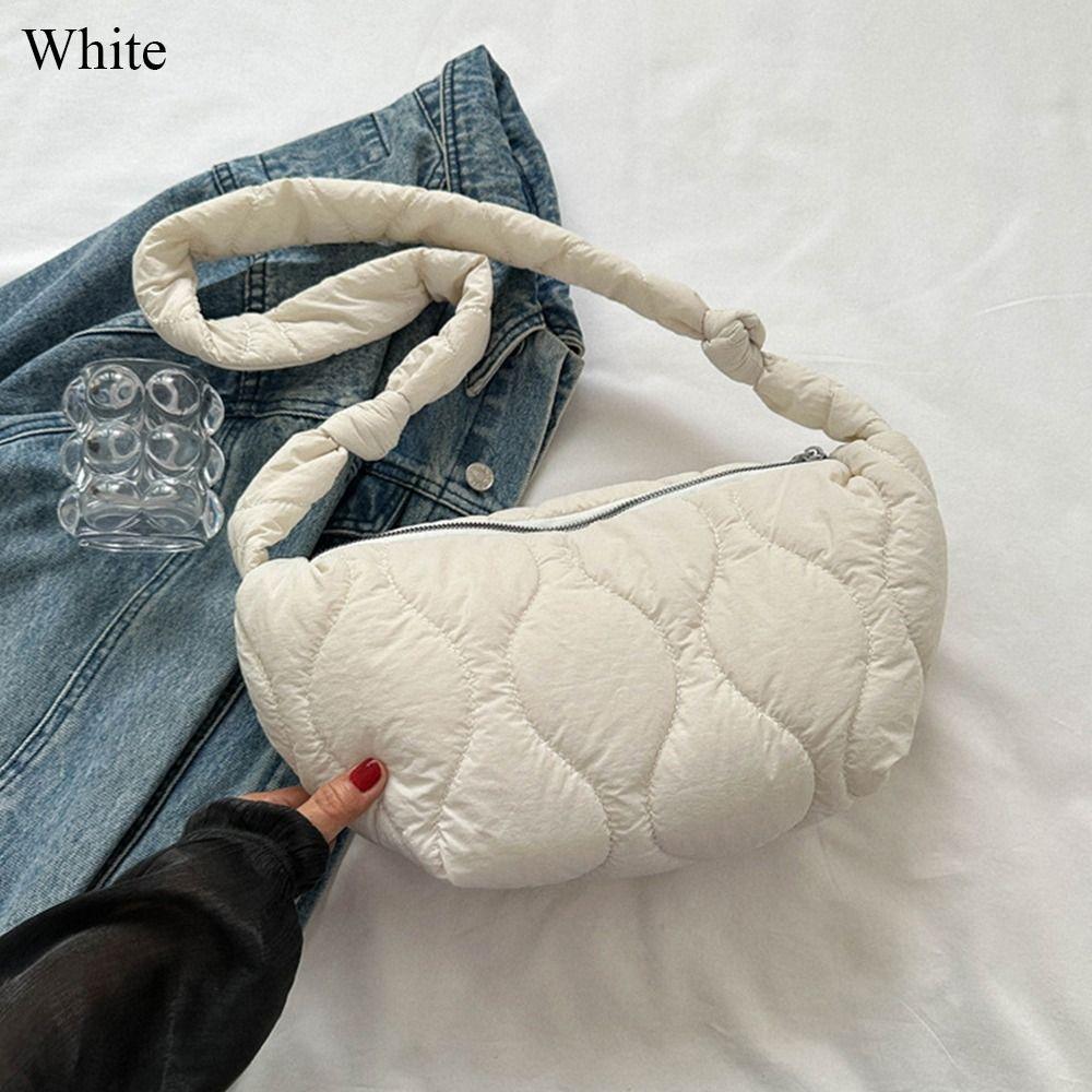 Fashion Solid Color Shoulder Bags Large Capacity Down Cotton Padded Quilted Tote Bag Shopping Bag Women Girls
