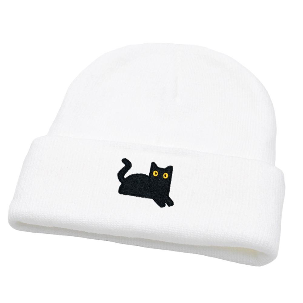 Cute Knit Beanies Embroidery Knit Cap Casual Embroidered Cat Knitted Hat Winter