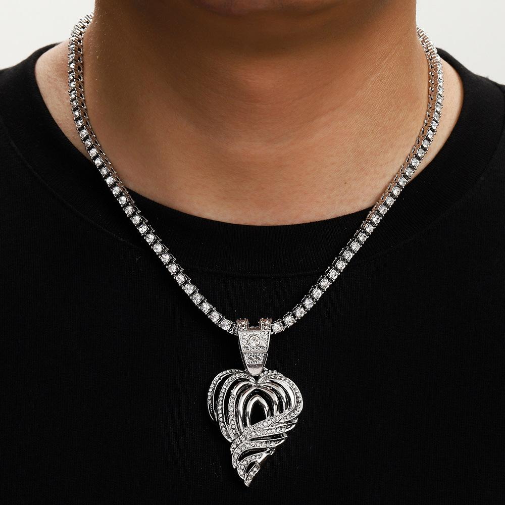 Full Diamond Hollow Love Alloy Pendant Hip Hop Personality Design Sense Men'S Necklace