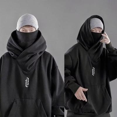 Vyšívaná roláková mikina pre mužov Ninja mikiny s kapucňou jeseň Hip Hop Fleece vreckové Streetwear Oversized Hoody