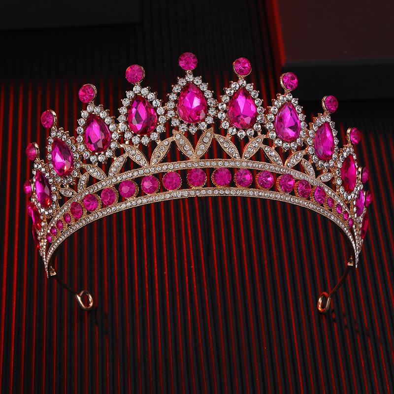 The Bride's Colorful Rhinestone  Baroque European and American Diamond Princess  Round Tiara Hair Accessory Wedding Dress and Crown