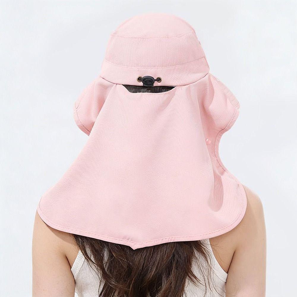 Neuer UV-Schutz Damen Sonnenhut Breiter Rand Verstellbar All-in-One Sonnenhut mit Gesichtsmaske Wanderhut