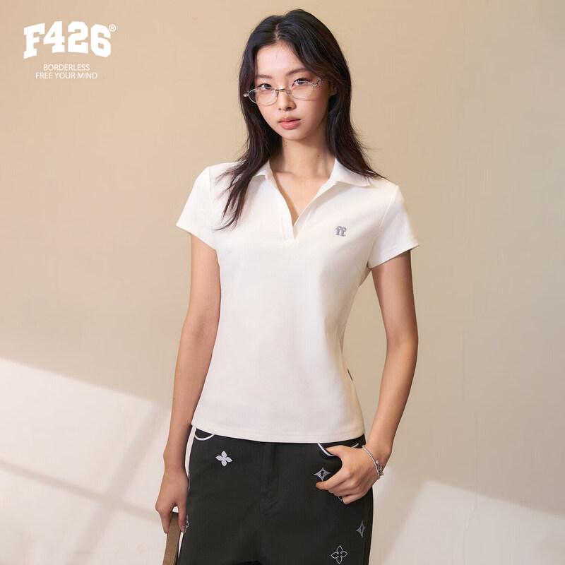 F426 Summer V-Neck Embroidered Polo T-Shirt S
