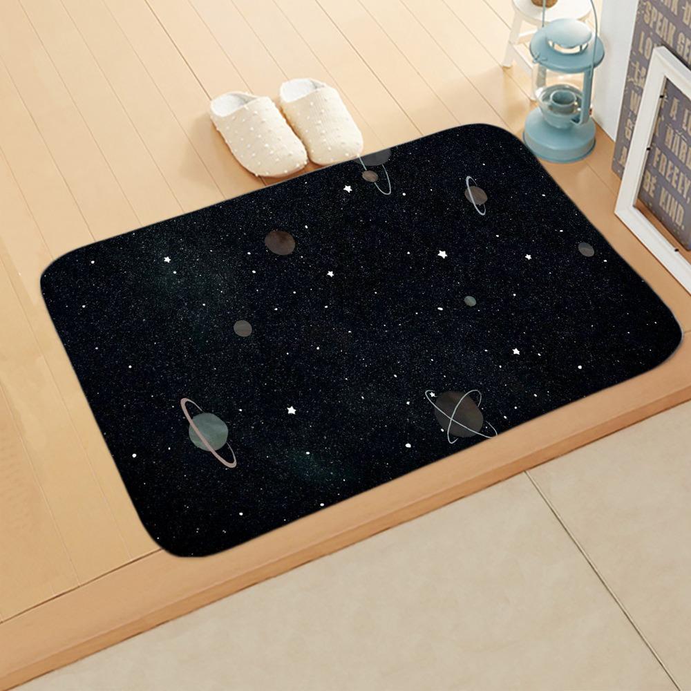 Cosmic Planet Flannel Doormats, Galaxy Constellation Designs, Colorful Celestial Patterns NonSlip Floor Mats for Home Decor