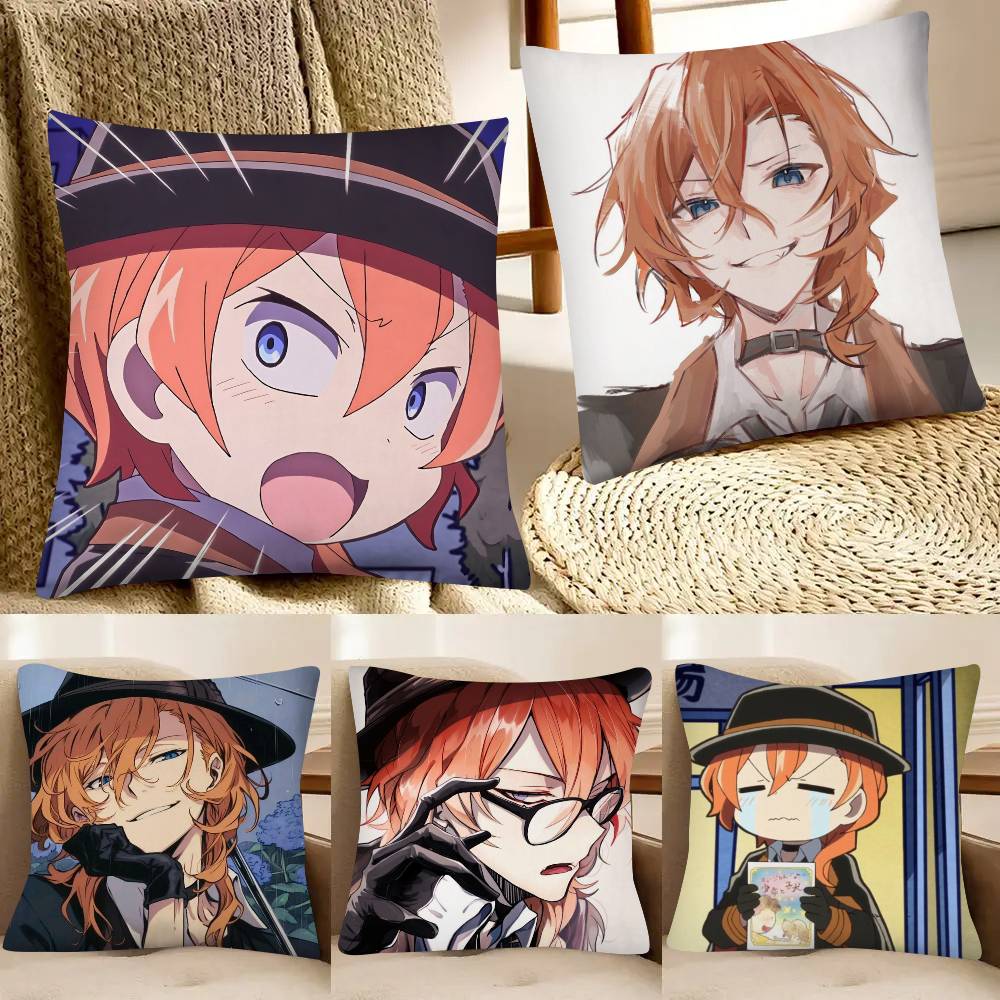 Cartoon Anime Figure Chuuya Nakahara Fashion Square Pillowcase Bedroom Sofa Room Ins Decoration Leisure