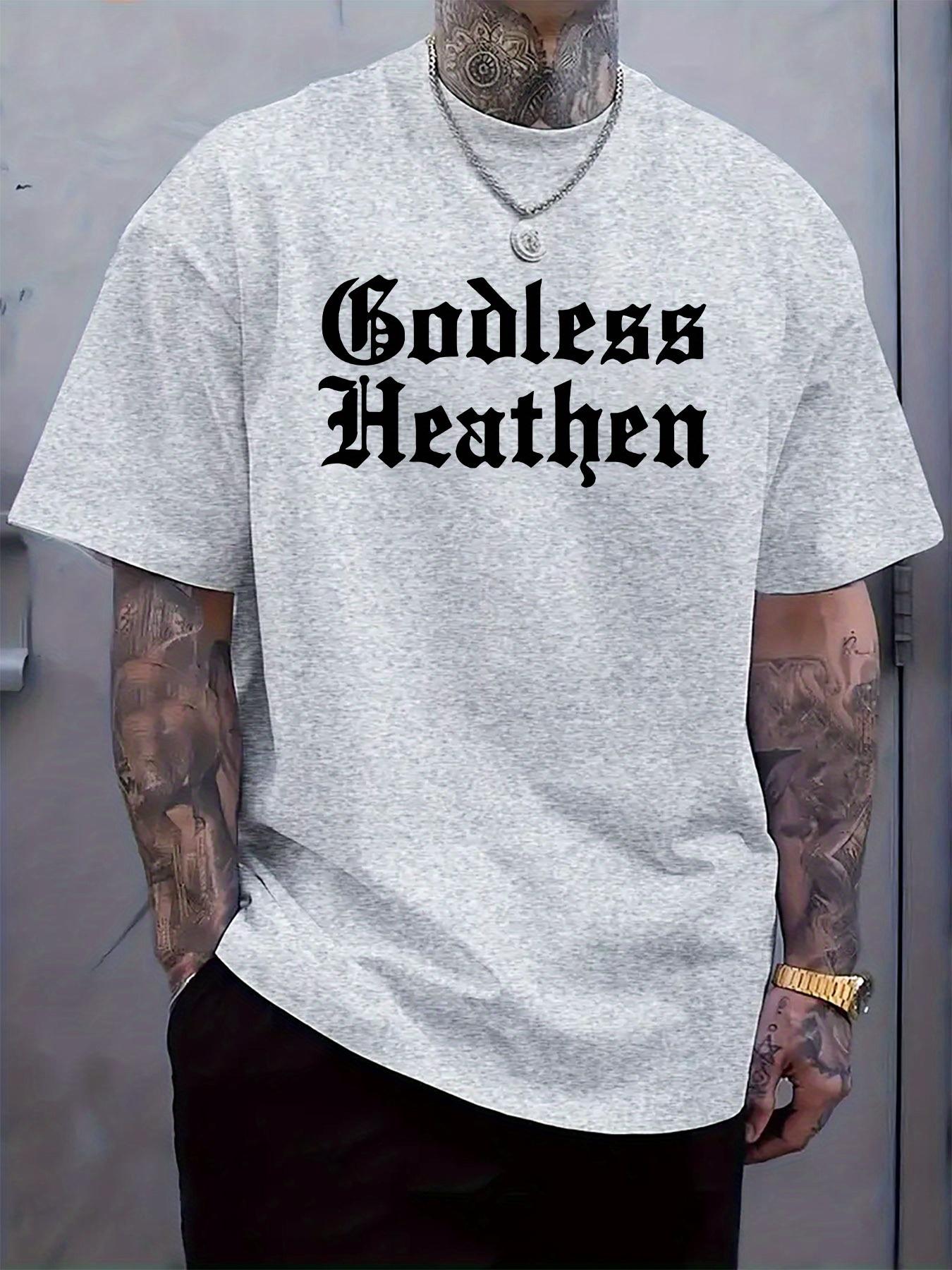 Gothic Print Crew Neck Tshirt - Godless Hedthen Graphic Tee S