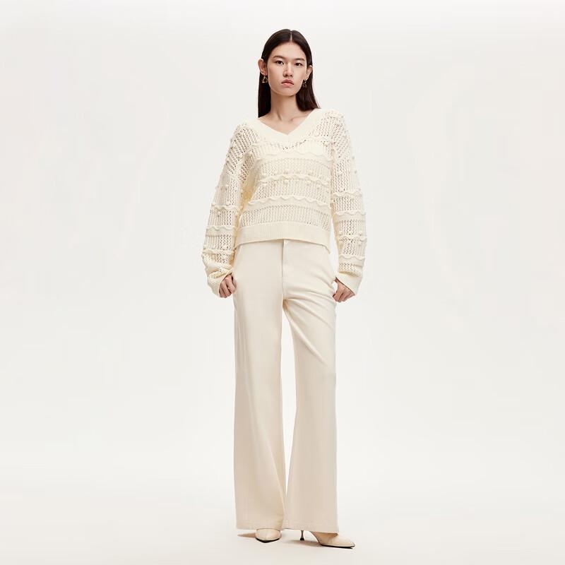 

VEROMODA Women s Striped V-Neck Knit Sweater with Pom-Pom Detail M