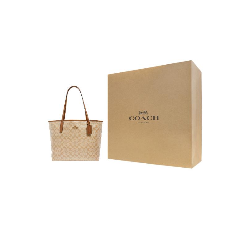 New COACH City Coated Canvas With Leather Tote Bag Shopping Bag Shoulder Bag Handbag Women's Milk Tea Beige 5696-IMNLJ